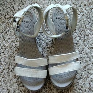 Crocs White Wedge Heel Sandals